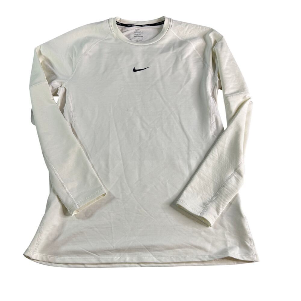 Nike Pro Dri Fit Long Sleeve Shirt Men Large White Compression Training Top